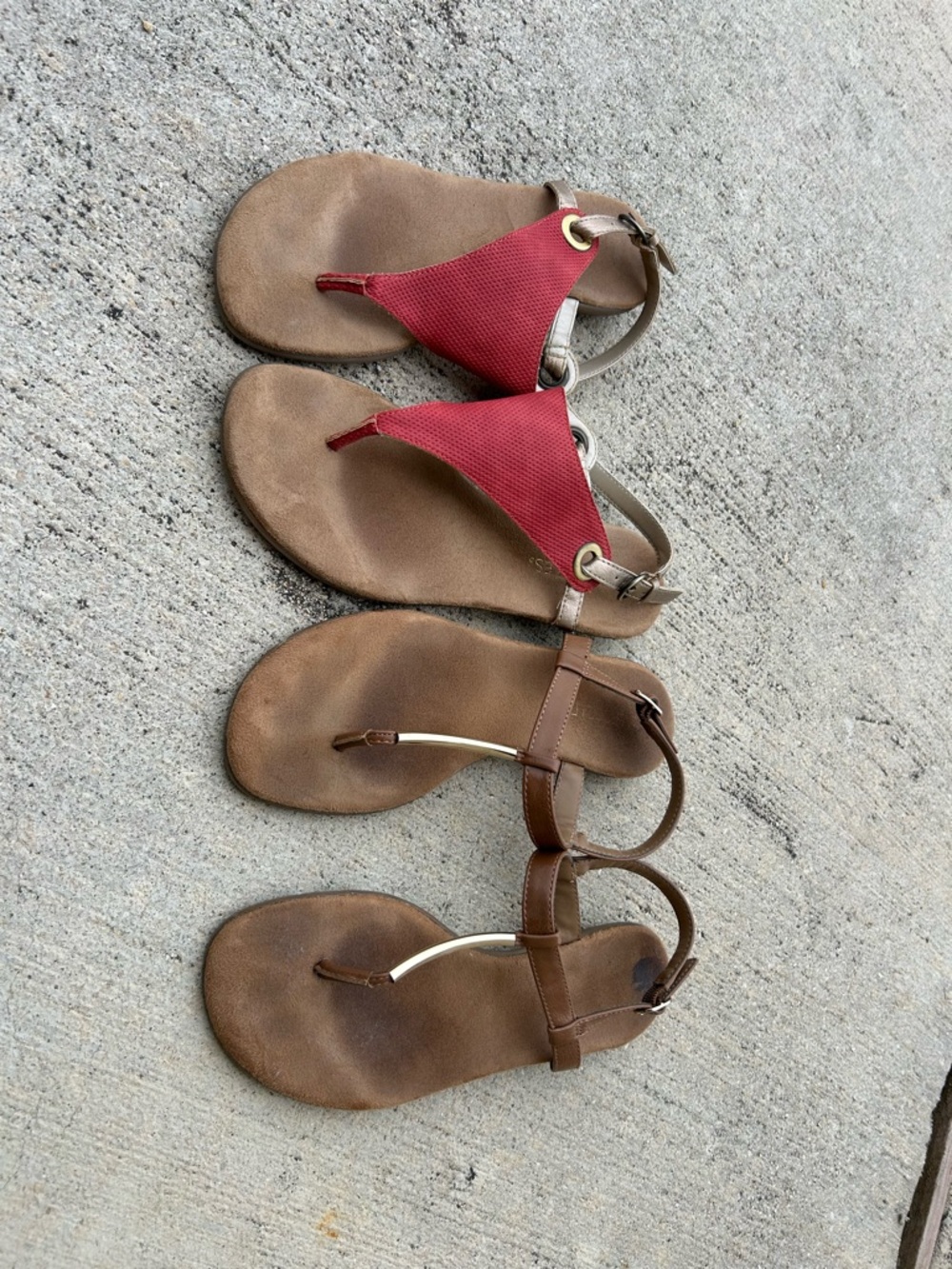 Aerosoles Women’s Red and Brown T-Strap Sandals - 2 pairs